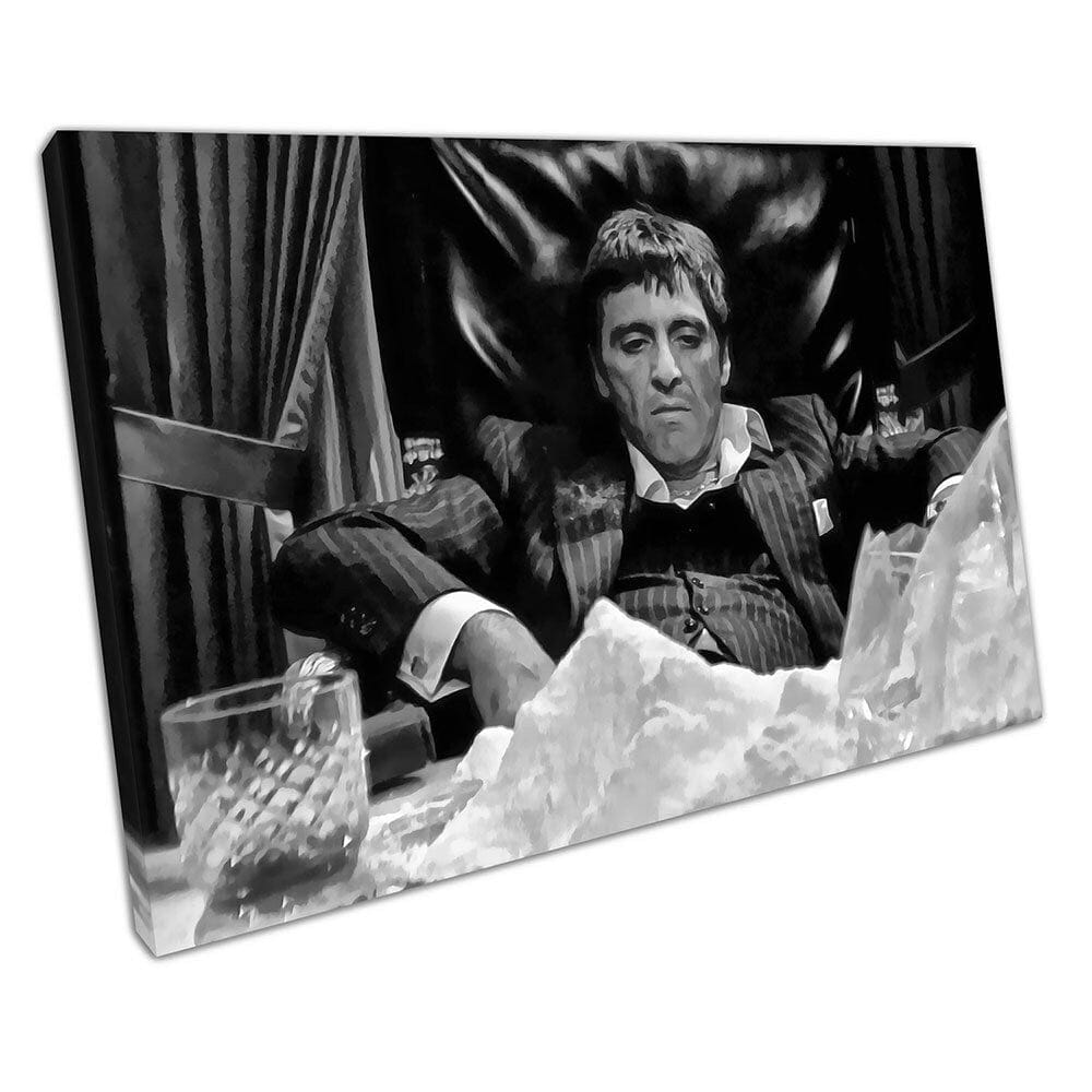 Zwart -wit -Amerikaanse gangster Tony Montana Scarface Art klaar om muurkunstafdruk op te hangen op canvas gemonteerde canvas print