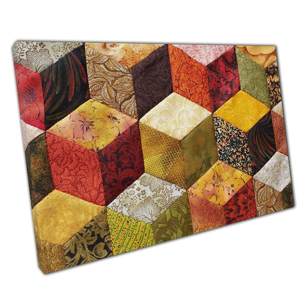 Beautiful Sewn Quilt Details Square Diamond Fabric Mosaic Style Textile Photography Wall Art Print On Canvas Mounted Canvas print