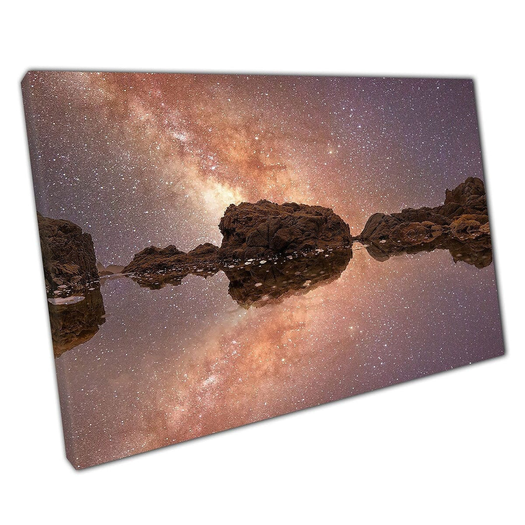 Magical Starry Night Sky Seascape Tranquil Ocean Reflection Coast Of California Wall Art Print On Canvas Mounted Canvas print