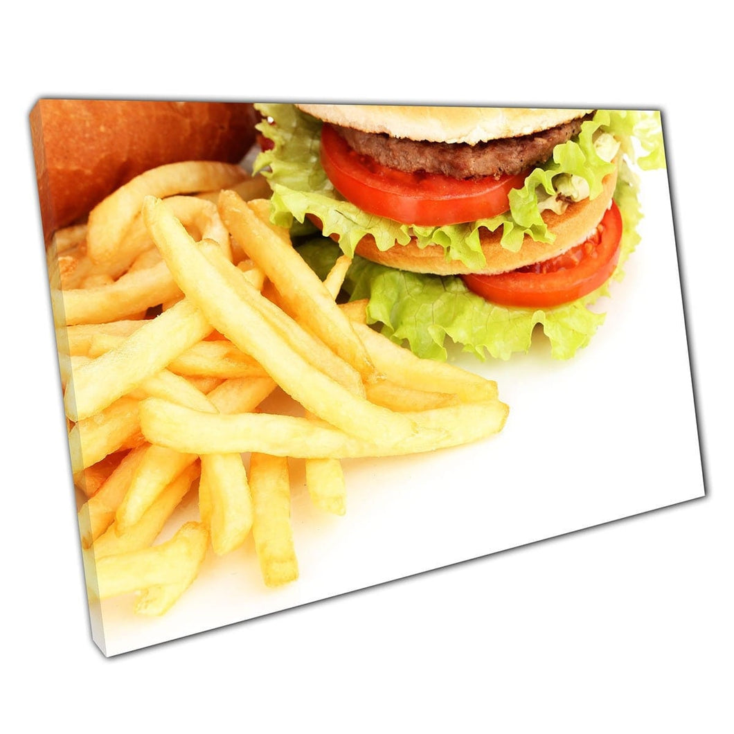Burger and Fries Fast Food Order Gemak Drive-Thru Herhaal Food Fotografie Wall Art Print op canvas gemonteerde canvas print