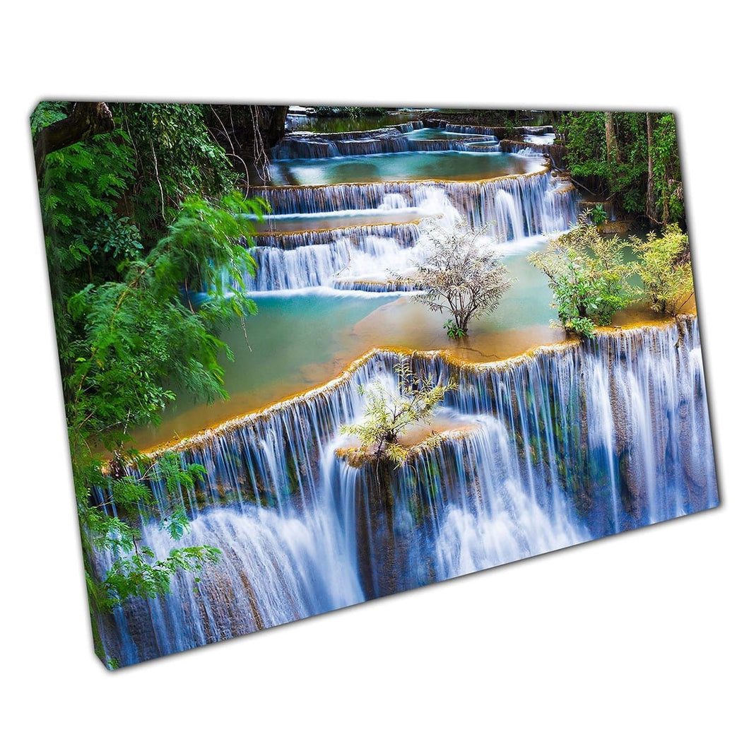 Huay Mae Kha Min Waterfalls In National Park Of Thailand Beautiful Natural Scenery Wall Art Print On Canvas Mounted Canvas print