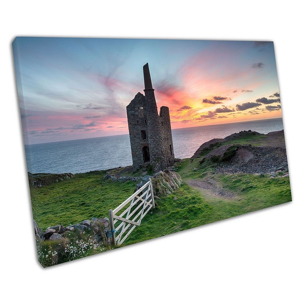 Wheal Owles Mine a Botallack vicino a St Just Cornwall Pronto a appendere la stampa a muro Stampa di tela montata