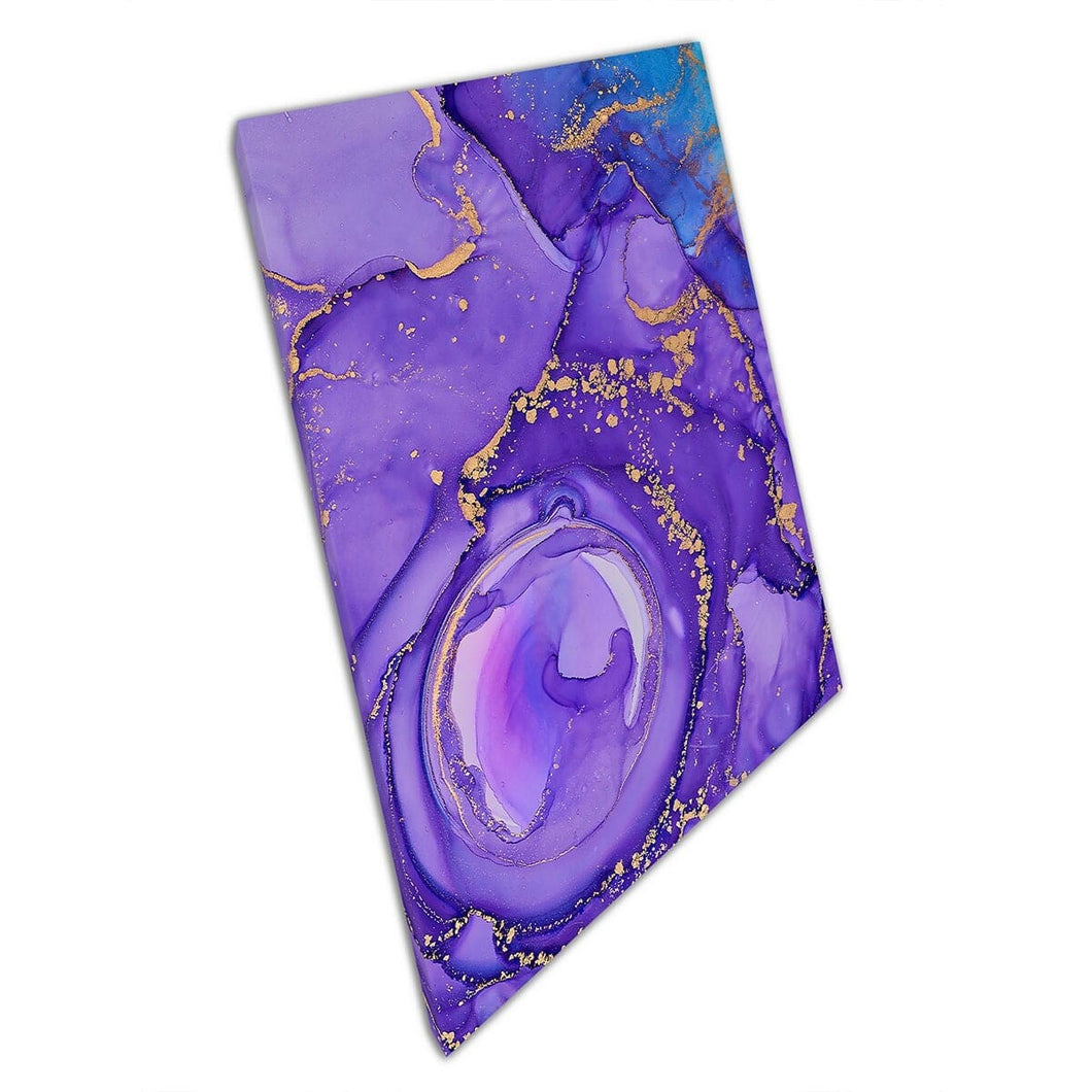 Abstract Purple Blue Gold Ink Mixed Alcohol Contrast Reaction Contemporary Artwork Wall Art Print On Canvas Mounted Canvas print
