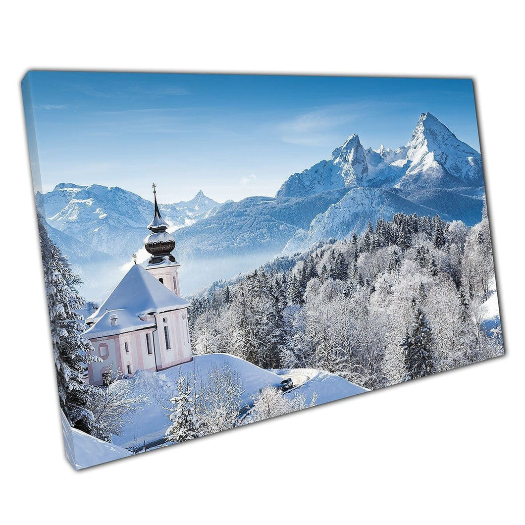 Kerk van Maria Gern Beroemde Watzmann -top Berchtesgadner Land Beieren Duitsland Wall Art Print op canvas gemonteerde canvas print