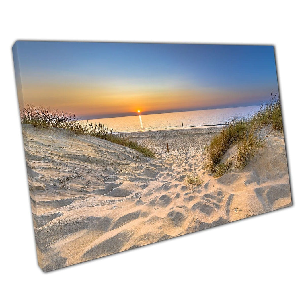 Accogliendo Sunset Seascape con morbide dune di sabbia erbosa Ouddorp La stampa artistica da parete olandese su tela stampata