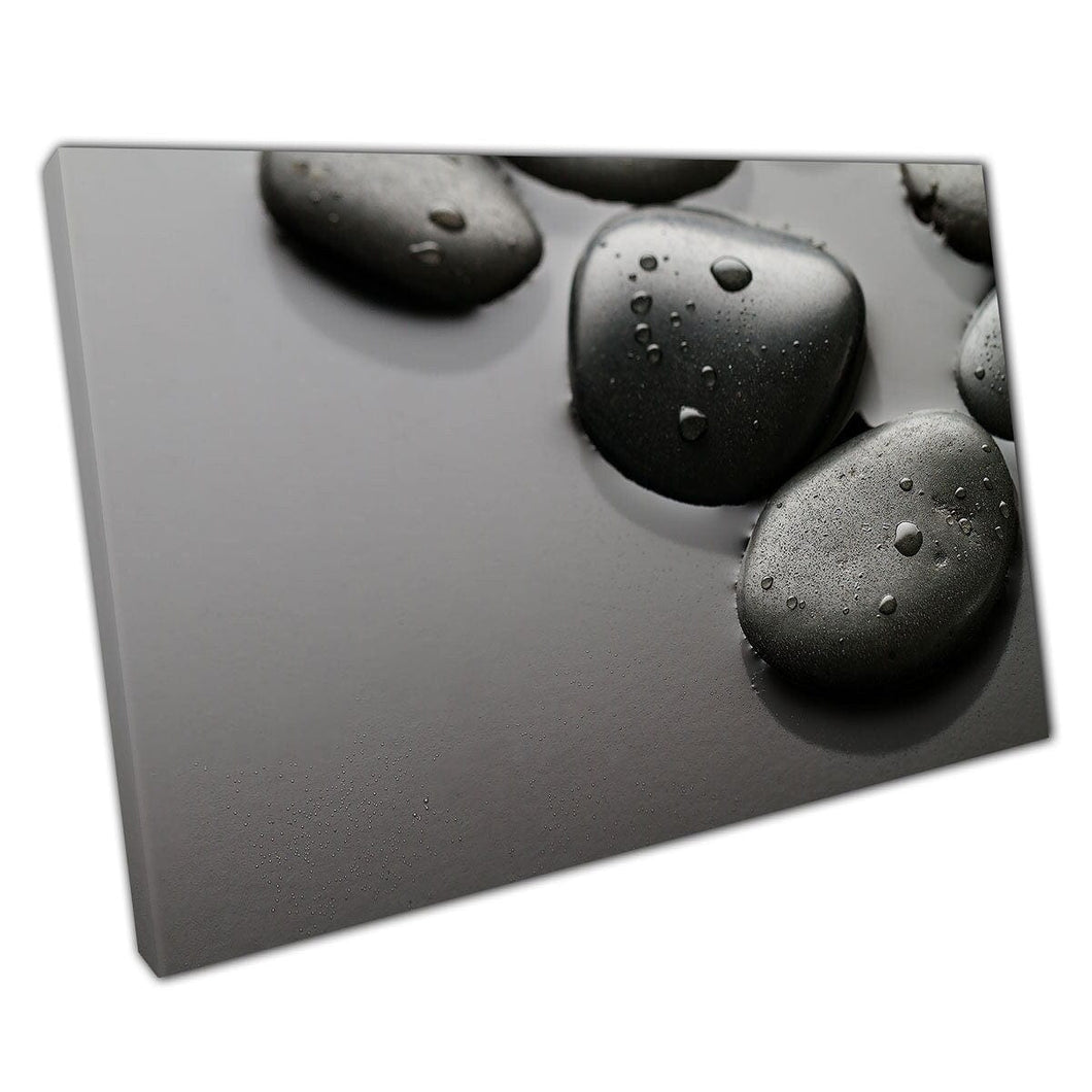 Black Zen Stones Water Druppels Canvas Wall Art Print op canvas gemonteerde canvas print