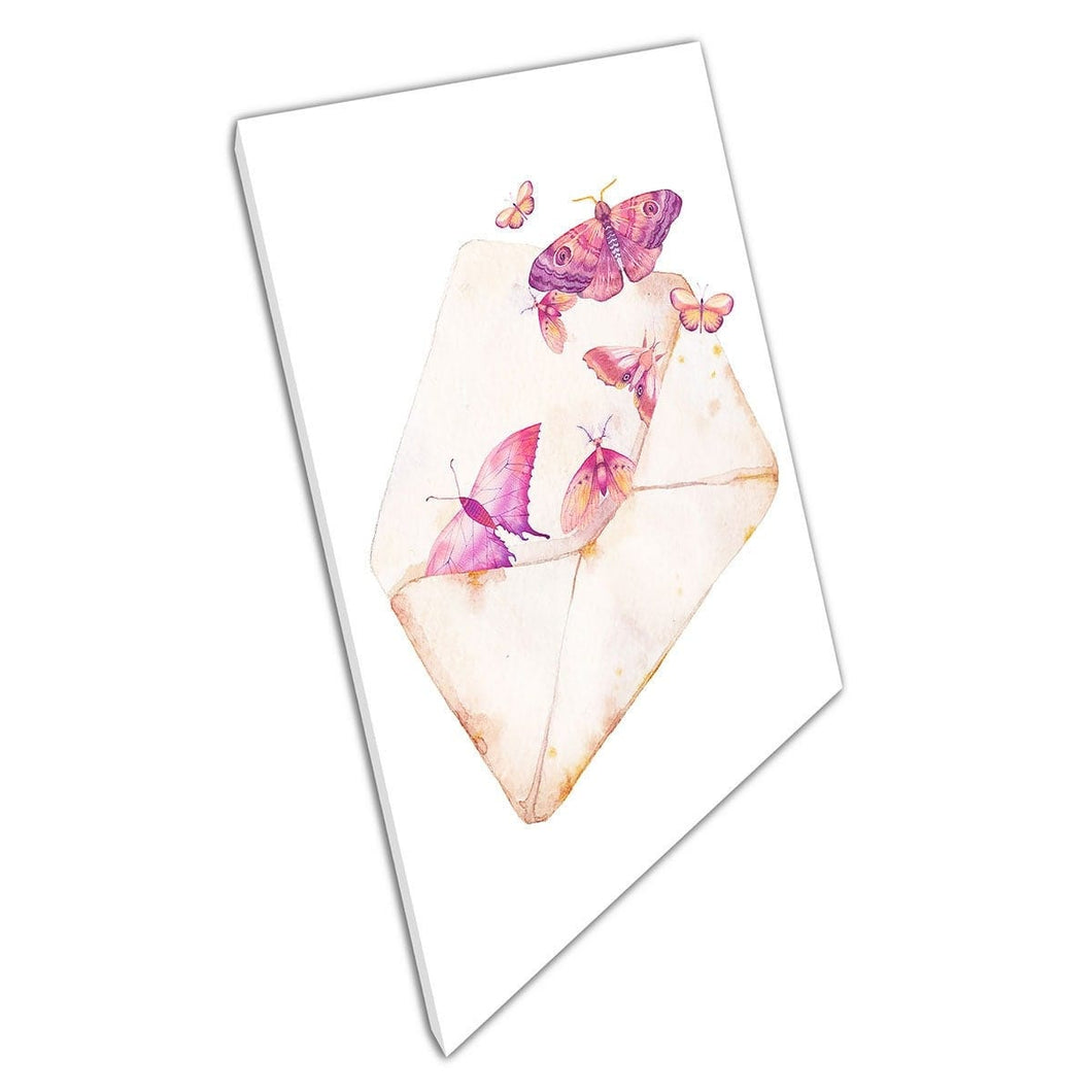 Vintage stijl envelop setting gratis mooie roze vlinders aquarel schilderij wall art print op canvas gemonteerde canvas print