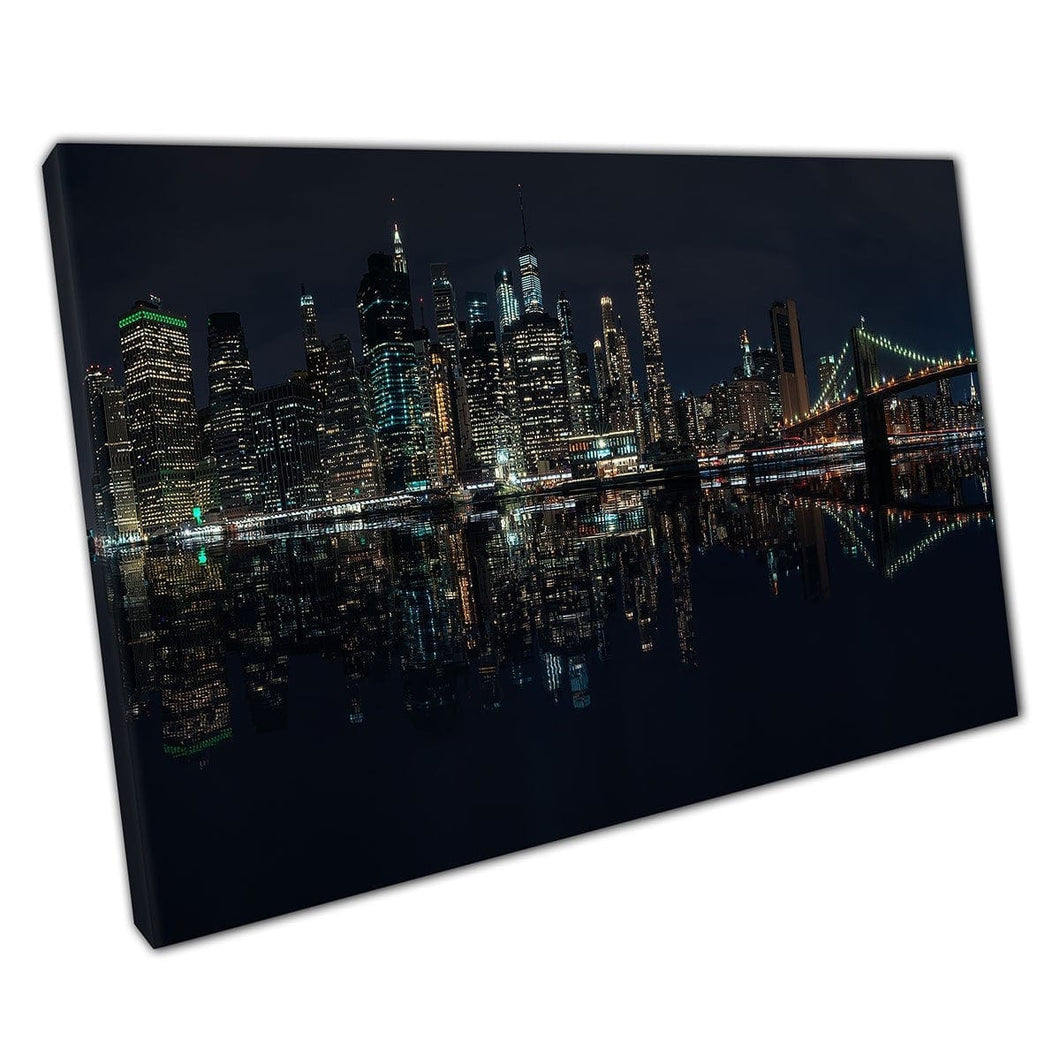 New York City Metropolis CityScape Skylumline verlicht door het leven in Night America Wall Art Print op canvas gemonteerde canvas print