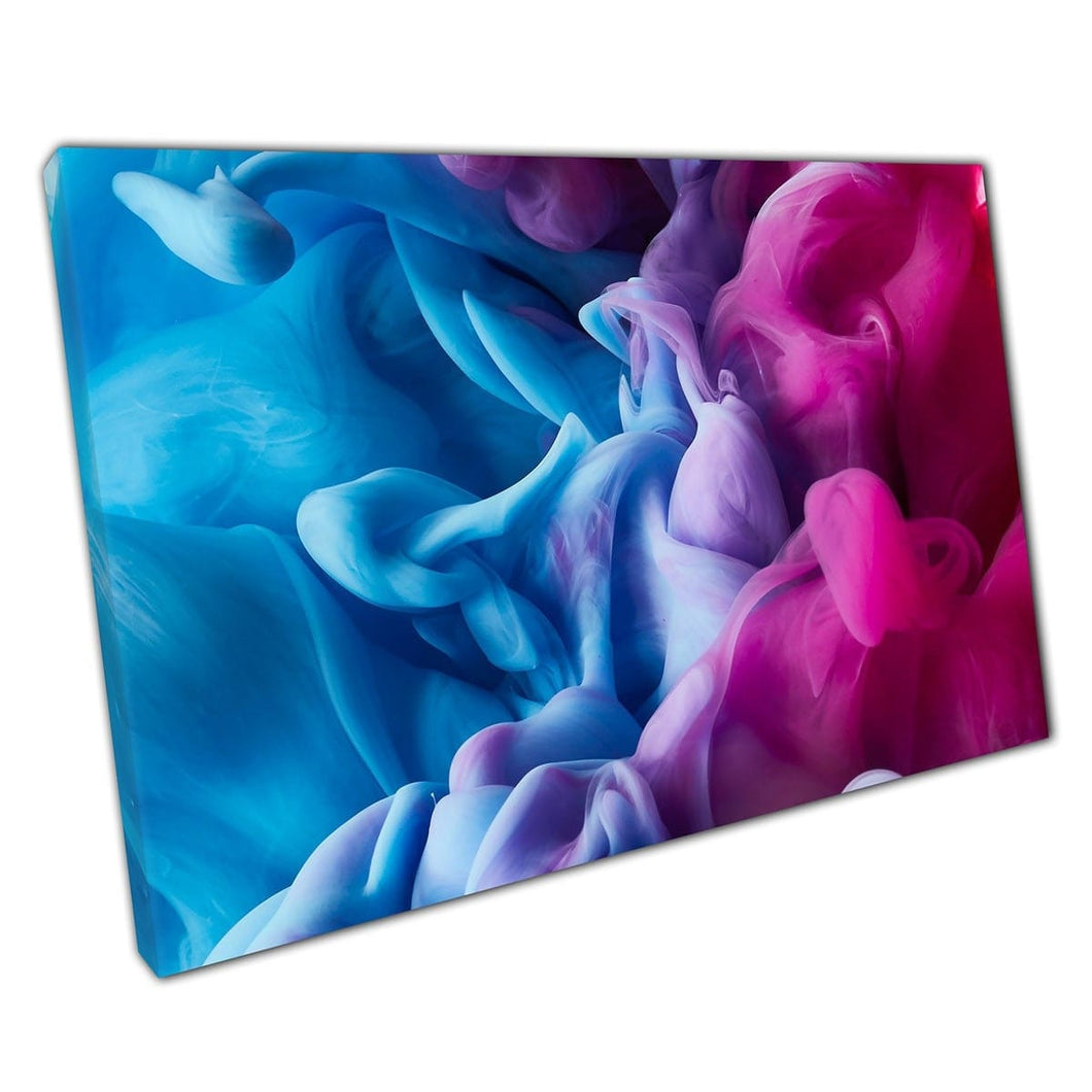 Blauwe en roze inkt in water die samen sierlijk abstracte artistieke fotografie Wall Art Print op canvas gemonteerde canvas print