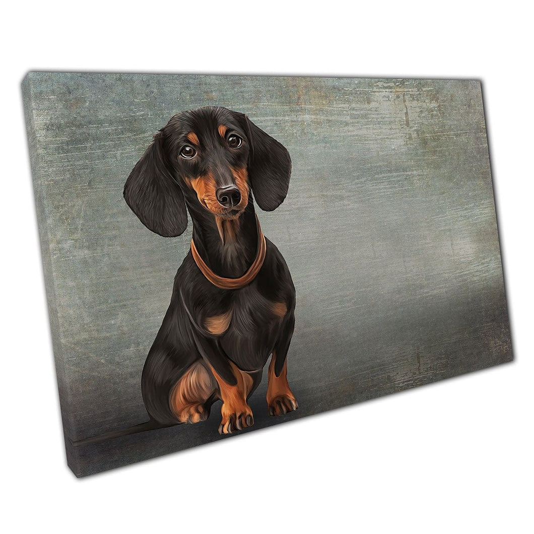 Schattige gelukkige teckel hondenras schilderij muur kunst print op canvas gemonteerde canvas print