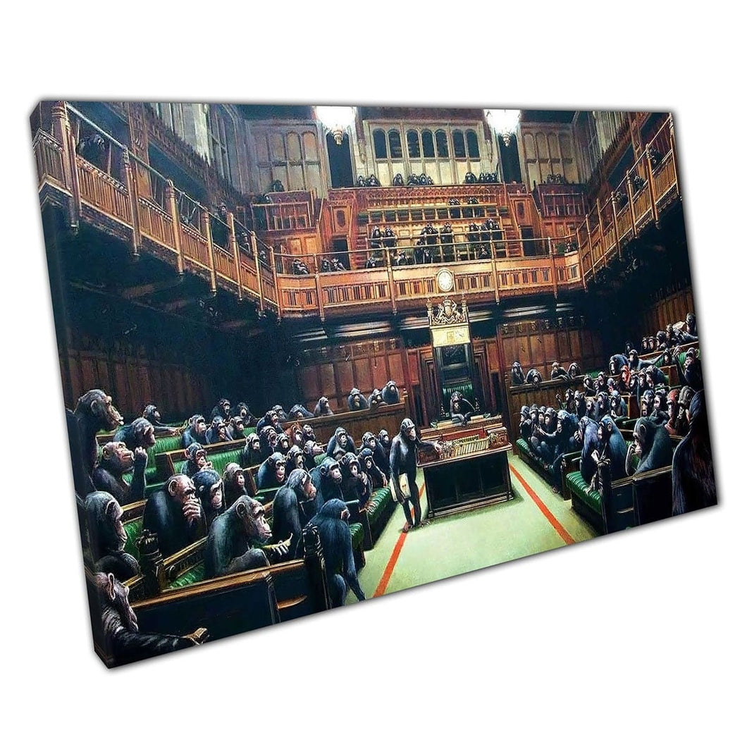 Banksy Monkey Houses of Parliament Chimps The Commons print on canvas Mounted Canvas print
