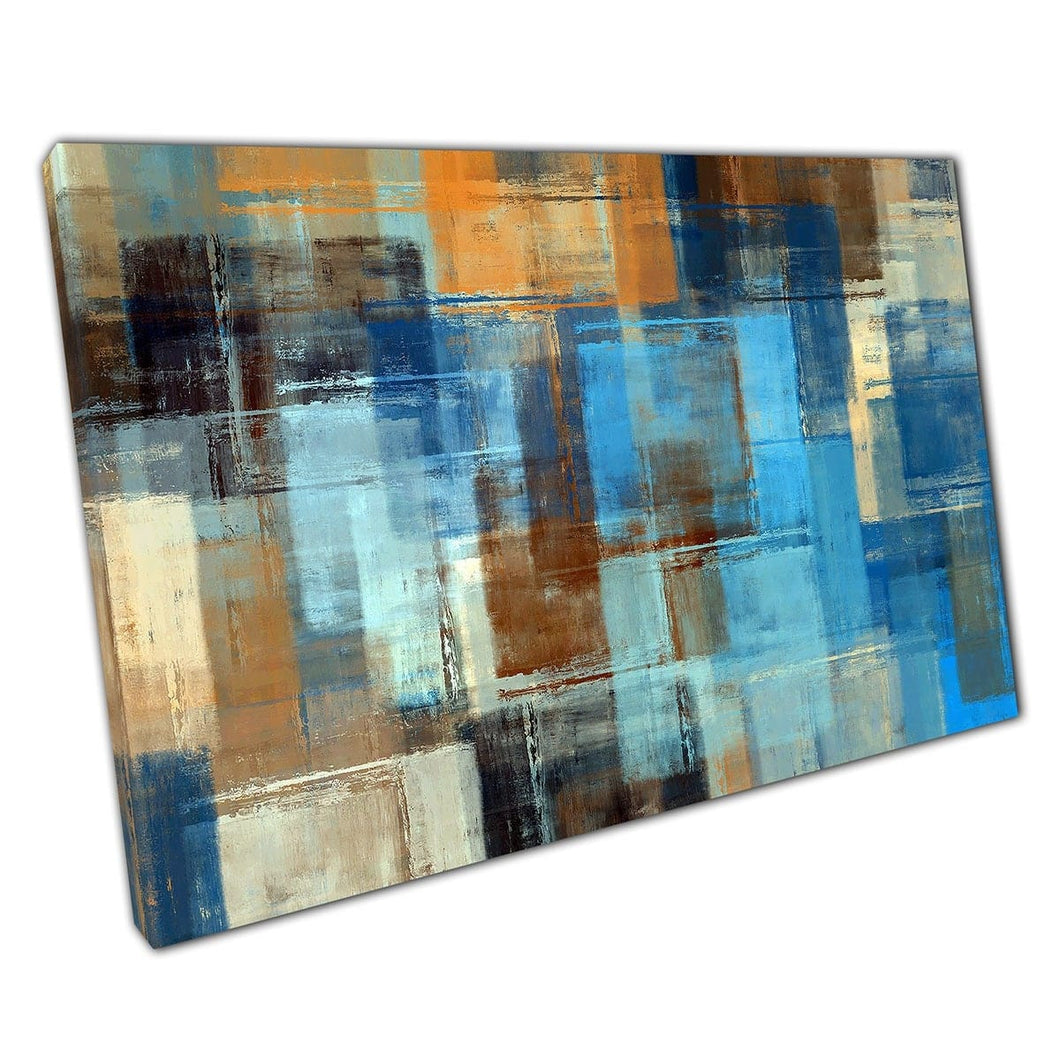 Rough Angular Style Geometric Abstract Modern Contemporary Browns And Blues Wall Art Print On Canvas Mounted Canvas print