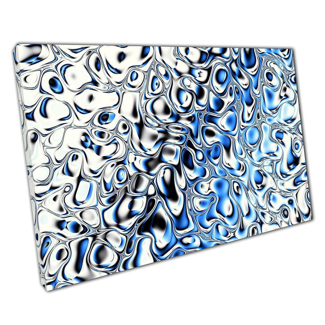 Wavy Water Flowing Blue White Digital Pattern Abstract Contemporary Modern Wall Art Print On Canvas Mounted Canvas print