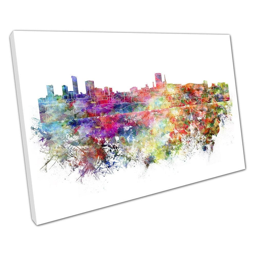 Watergolor City van Birmingham West Midlands schilderachtig klaar om muurwand te hangen afdrukken gemonteerde canvas print