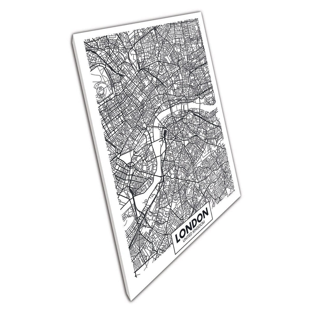 Londen Verenigd Koninkrijk zwart -witte minimalistische kaart Wall Art Print op canvas gemonteerde canvas print