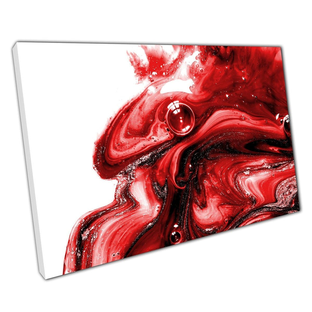 Diep rijke rode verf inkt wervelende marmeringsvloeistofvrije vloeiende techniek Abstracte muurkunstafdruk op canvas gemonteerde canvas print