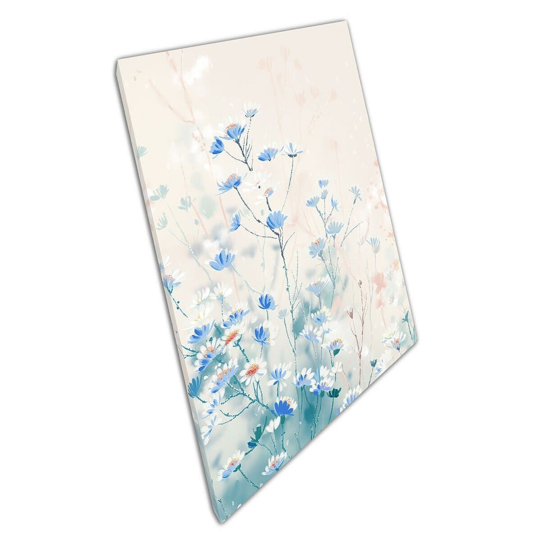 Mooie aquarel bloeiende Daisy Meadow in de zonsopgang bloemen natuur scène Wall Art Print op canvas gemonteerde canvas print
