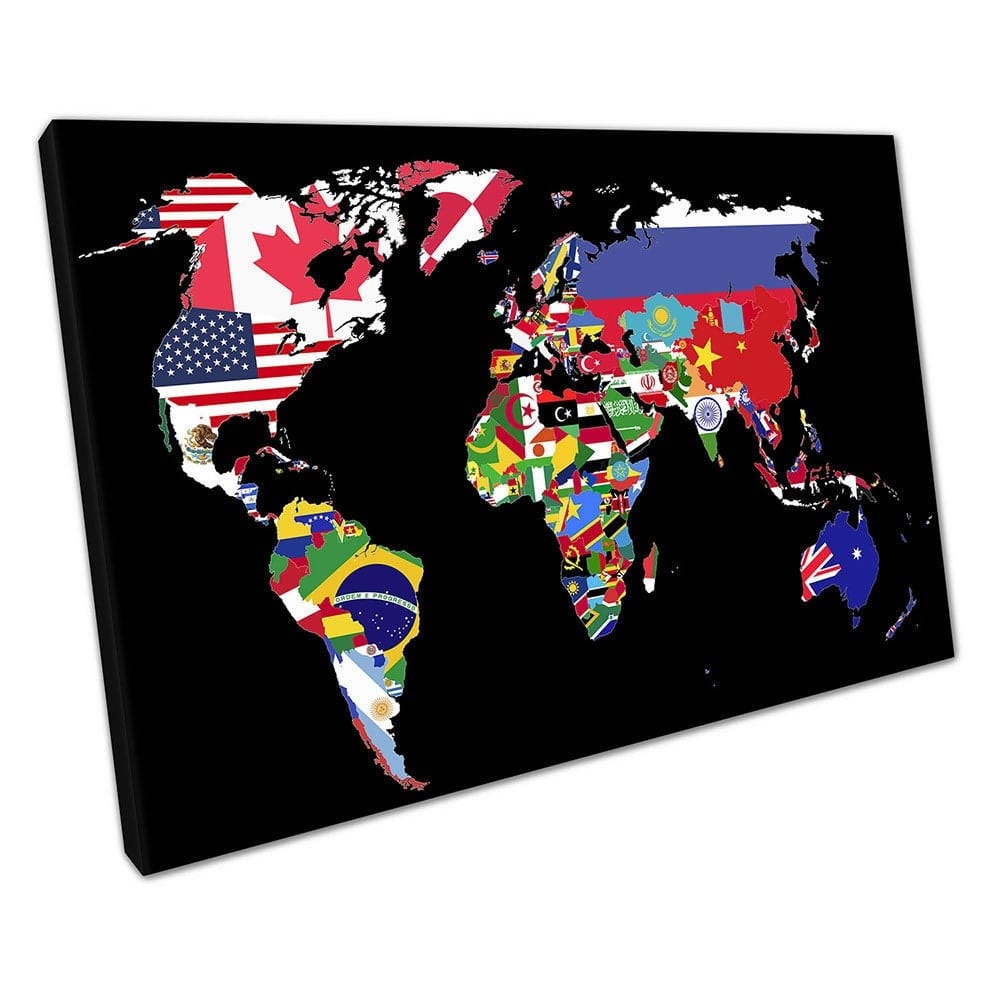Map of the world countries made from nation flags Ready to Hang Canvas Wall Art Print Mounted Canvas print