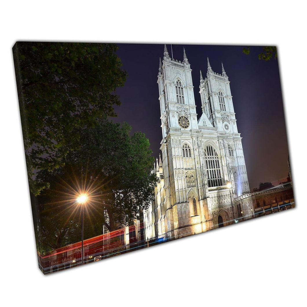 Westminster Abbey Church verlicht 's nachts Londen Engeland Wall Art Print op canvas gemonteerde canvas print