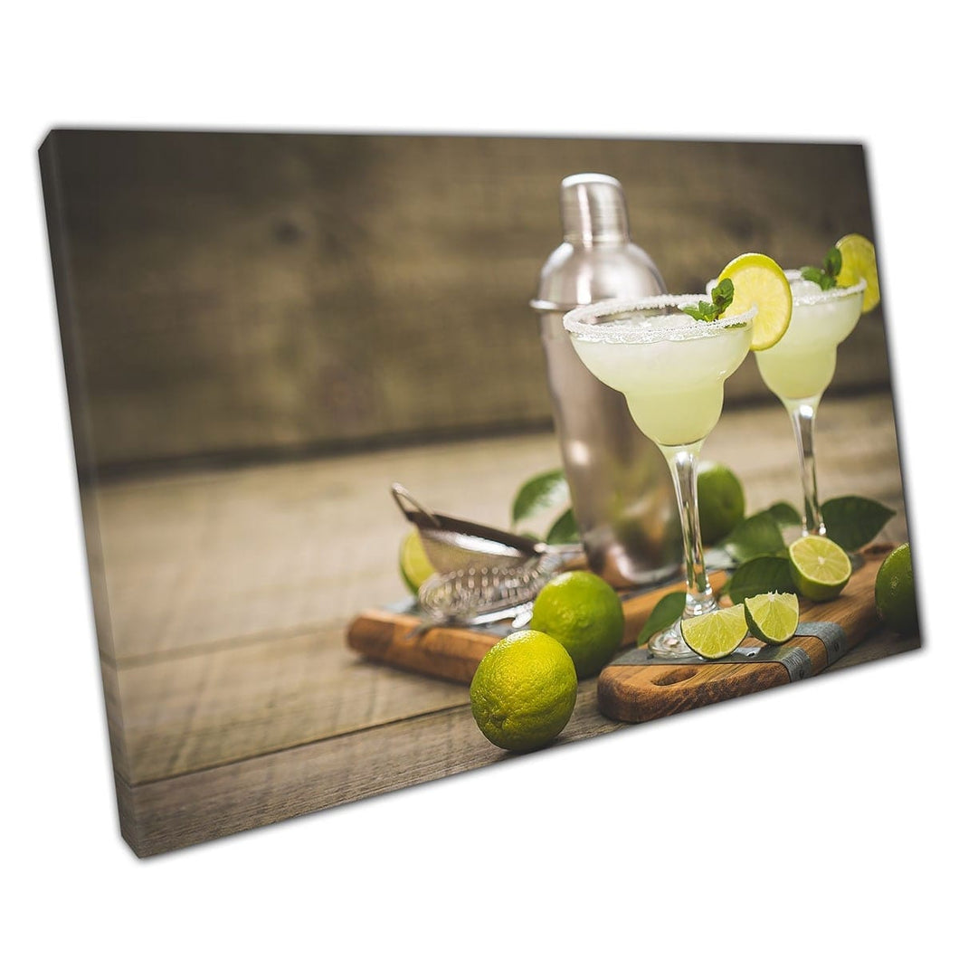 Beautiful Margarita Cocktails Presented With Garnish Bar Tending Bar Restaurant Wall Art Print On Canvas Mounted Canvas print
