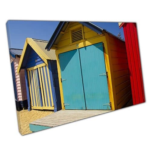 Afdrukken op canvas kleurrijke strandhuizen klaar om muurwand te hangen afdrukken gemonteerde canvas print