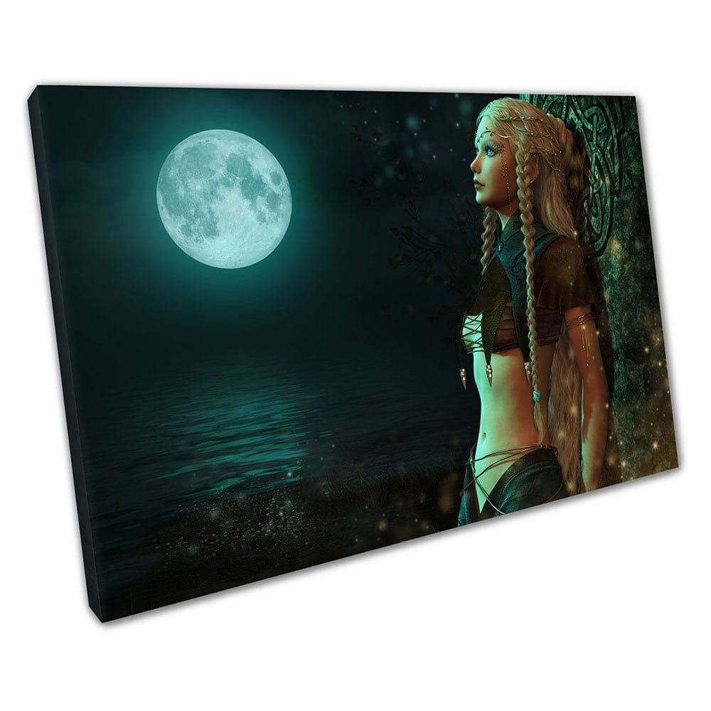 Fantasy Fairyland Moon Light Pixie Fairy lady Ready to Hang Canvas Wall Art Print Mounted Canvas print