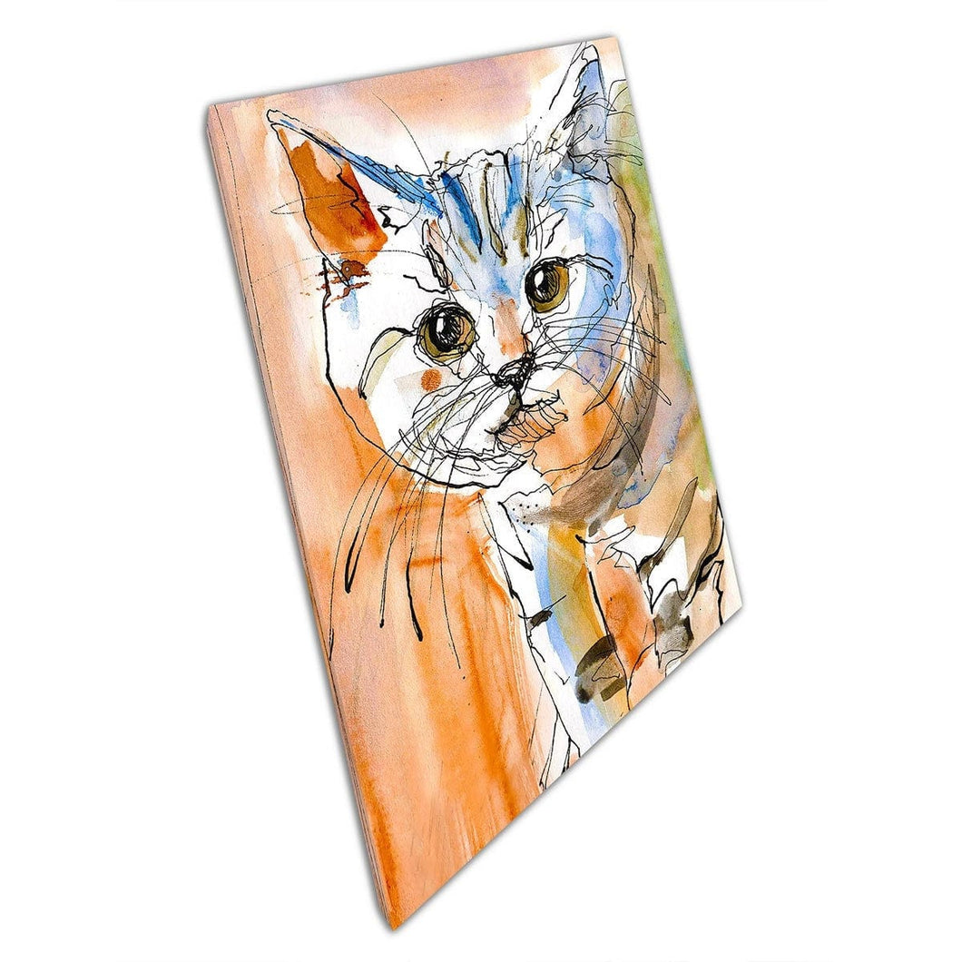 Cat Kitten Tabby WaterColor Pencil Painting Illustration Wall Art Stampa su tela tela stampata
