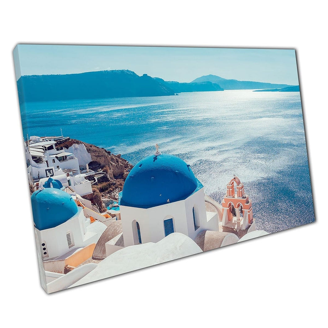 Santorini Island Grecia Blue Sea Clear Skies tradizionale blu White Stampa artistica su tela stampa di tela montata