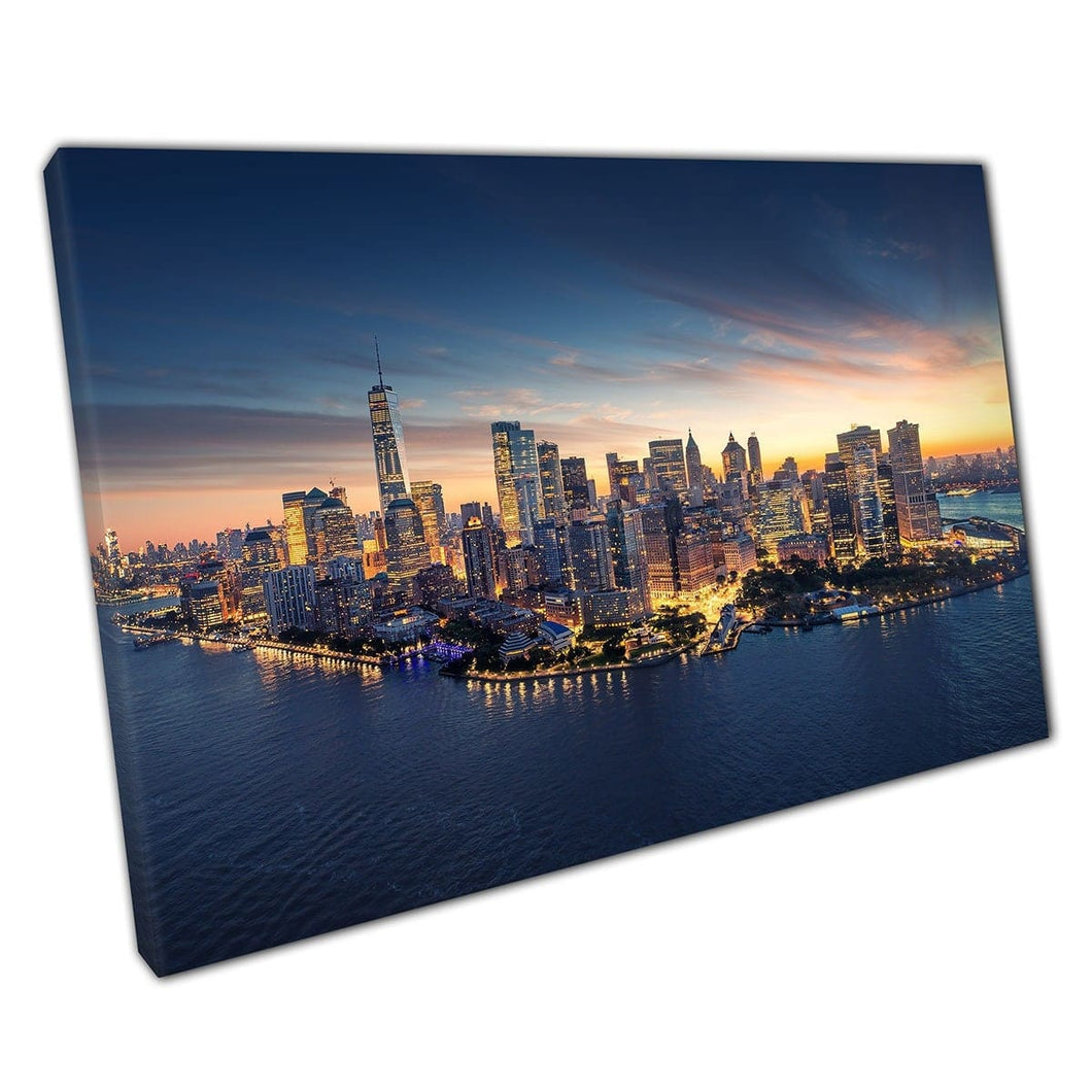 Skyline Cityscape Manhattan New York City Panorama Under An Early Morning Sunrise Wall Art Print On Canvas Mounted Canvas print