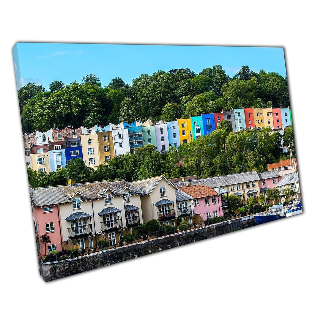 Rainbow Multicolour Houses in Bristol CityScape Engeland UK Wall Art Print op canvas gemonteerde canvas print