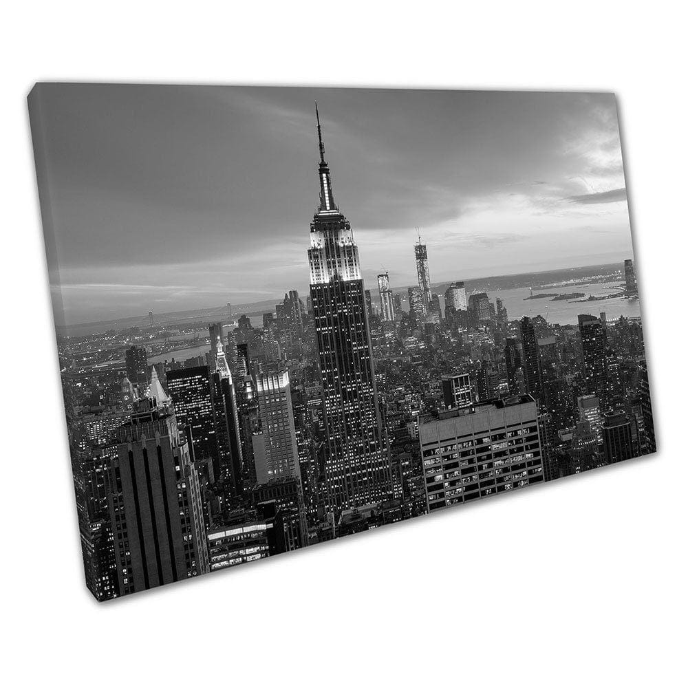 Zwart -wit New York City Evening Skyline USA Print klaar om muurwand te hangen afdrukken gemonteerd canvas print