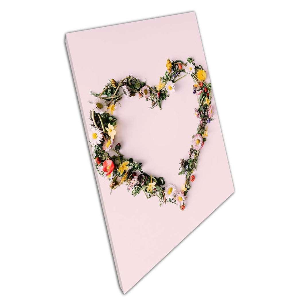 Heart Made Up Of Different Multi Coloured Flowers Florals Leaves Romance Romantic Wall Art Print On Canvas Mounted Canvas print
