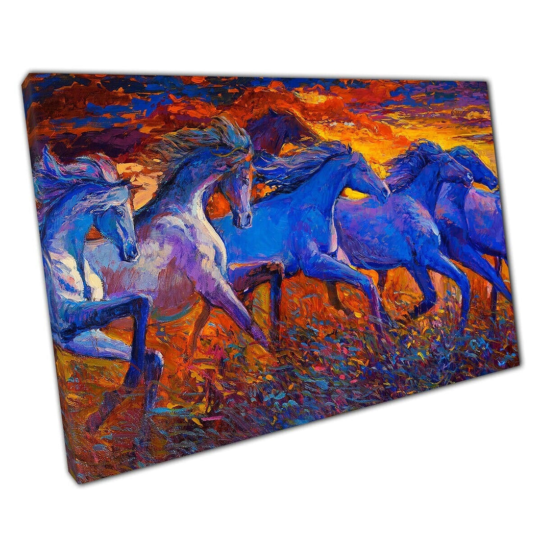 Lopende paarden Modern Impressionisme Wildlife Oil Painting Wall Art Print op canvas gemonteerde canvas print