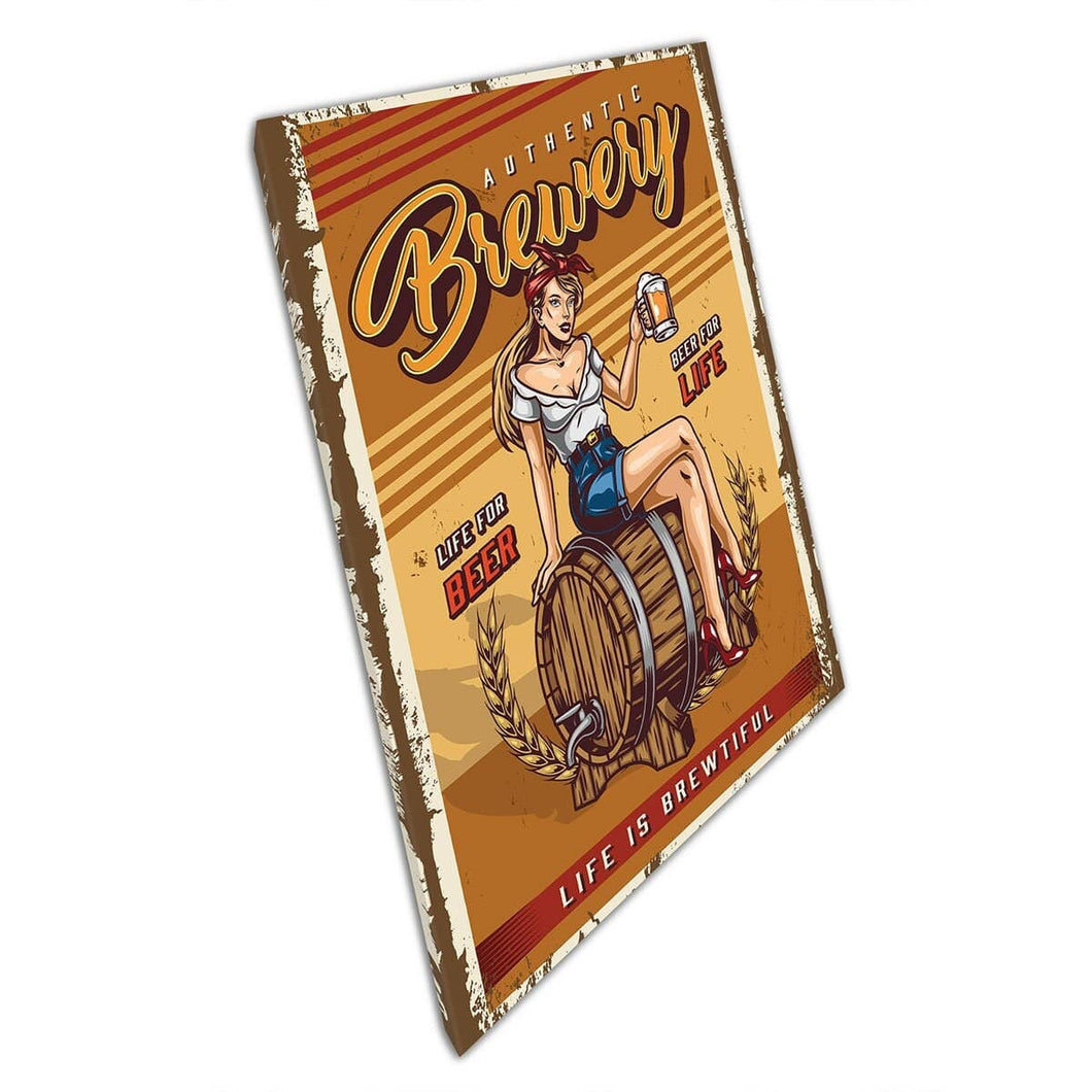Authentic Brewery Beer Vintage Retro Style Promotional Advert Illustration Wall Art Print On Canvas Mounted Canvas print