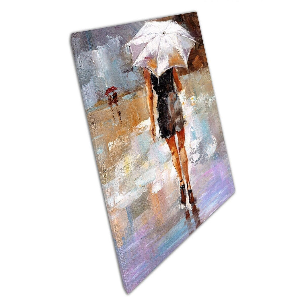 Chique stijlvolle vrouw met witte paraplu -olie -schilderij muur kunstprint op canvas gemonteerde canvas print