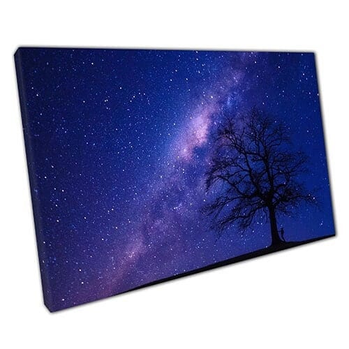 Print on Canvas Tree Against Purple Starry Galaxy Sky Wall Art Print Mounted Canvas print