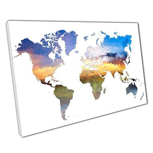 Stampa su tela WaterColor World Map Serenity Pronto da appendere a parete Stampa di tela montata