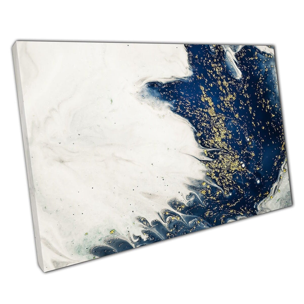 Diepblauwe marine en goud wervelende marmering marmering vrije stroom textuurstijl abstracte gladde muurkunst print op canvas gemonteerde canvas print