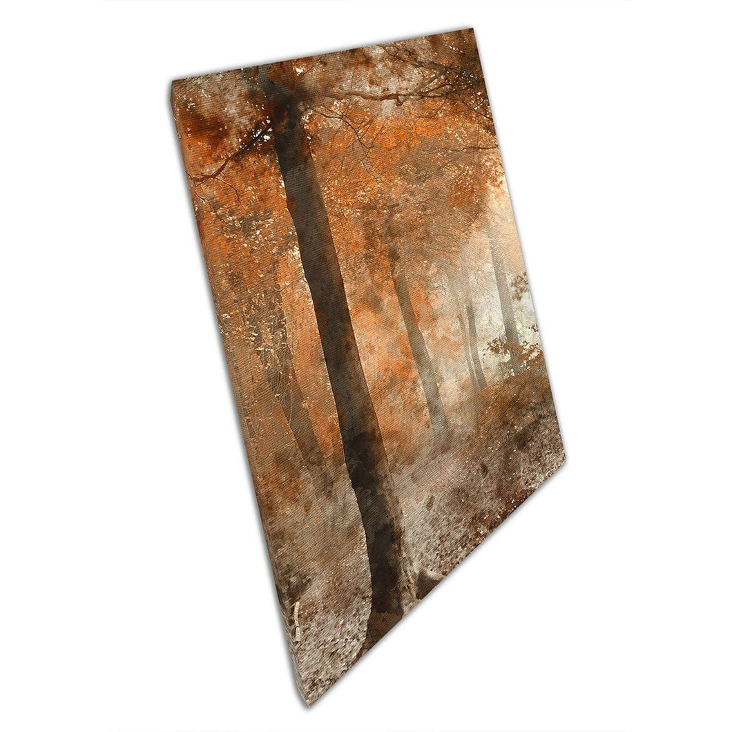 Autumn Fall Orange Brown Rust Toned Abstract Forest Rustic Watercolour Painting Style Wall Art Print On Canvas Mounted Canvas print