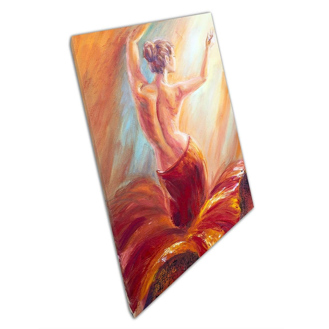 Mooie vrouw die danst in een rode jurk schilderij muur kunstprint op canvas gemonteerde canvas print