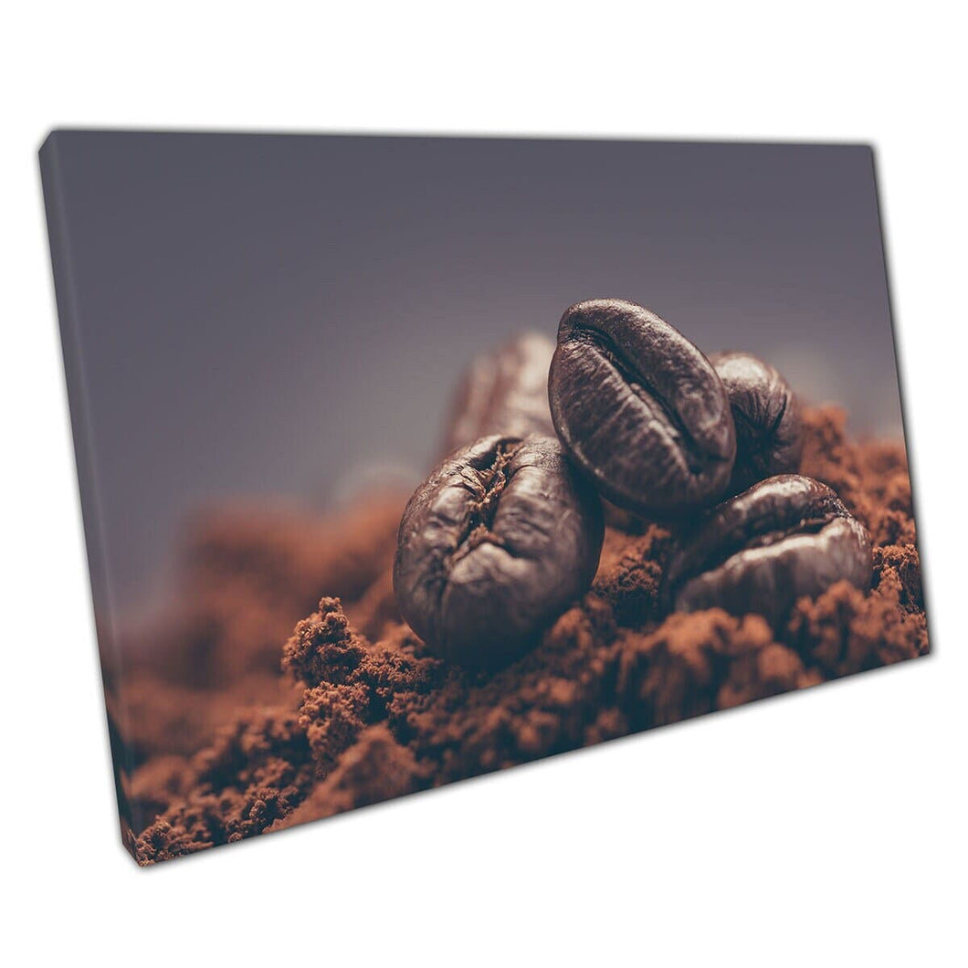 Koffiebereiding Koffiebonen en gemalen koffiecafé Drink drankfotografie Wall Art Print op canvas gemonteerde canvas print