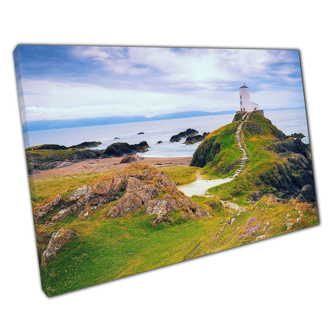 Lighthouse Landscape Llanddwyn Island Coast of Anglesey North Wales Wall Art Print op canvas gemonteerde canvas print