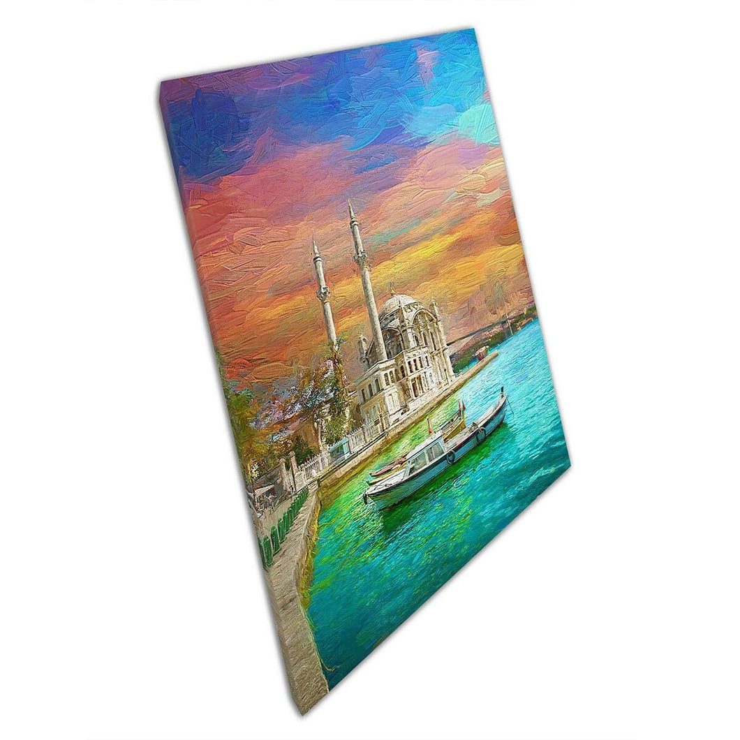 Morning Sunrise Over Ortakoy Mosque Bosphorus Bridge Istanbul Turkey Painting Wall Art Print On Canvas Mounted Canvas print
