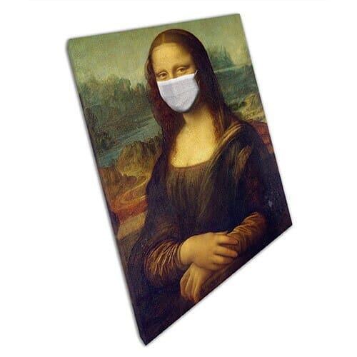 Imprimir en lienzo Mona Lisa en una máscara facial que cubre arte de pared impresión de lona montada