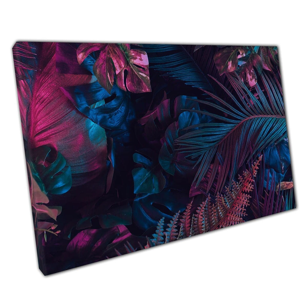 Foglie di verde acqua blu rosa tropicali e rami esotici fogliame naturale composizione arte murale stampa su tela stampare in tela montata